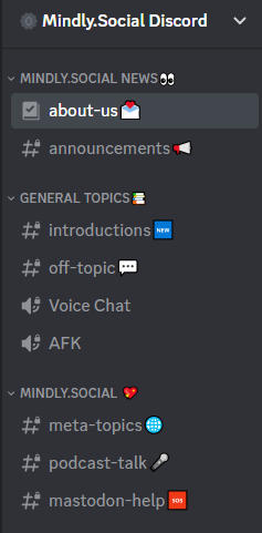 Screenshot from Discord showing 9 channels in 3 categories